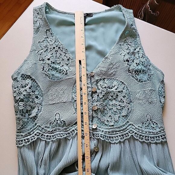 Forever 21 Button Loop Maxi Dress Seafoam Green Sleeveless Lace Cottage Prairie - Picture 7 of 10